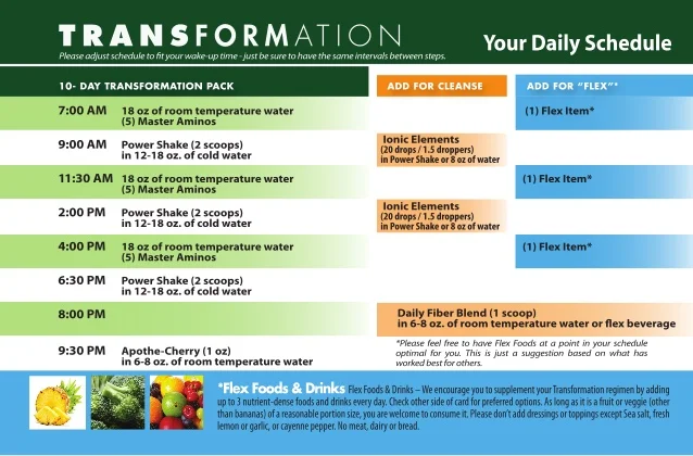 Purium 10-Day Transformation Daily Schedule